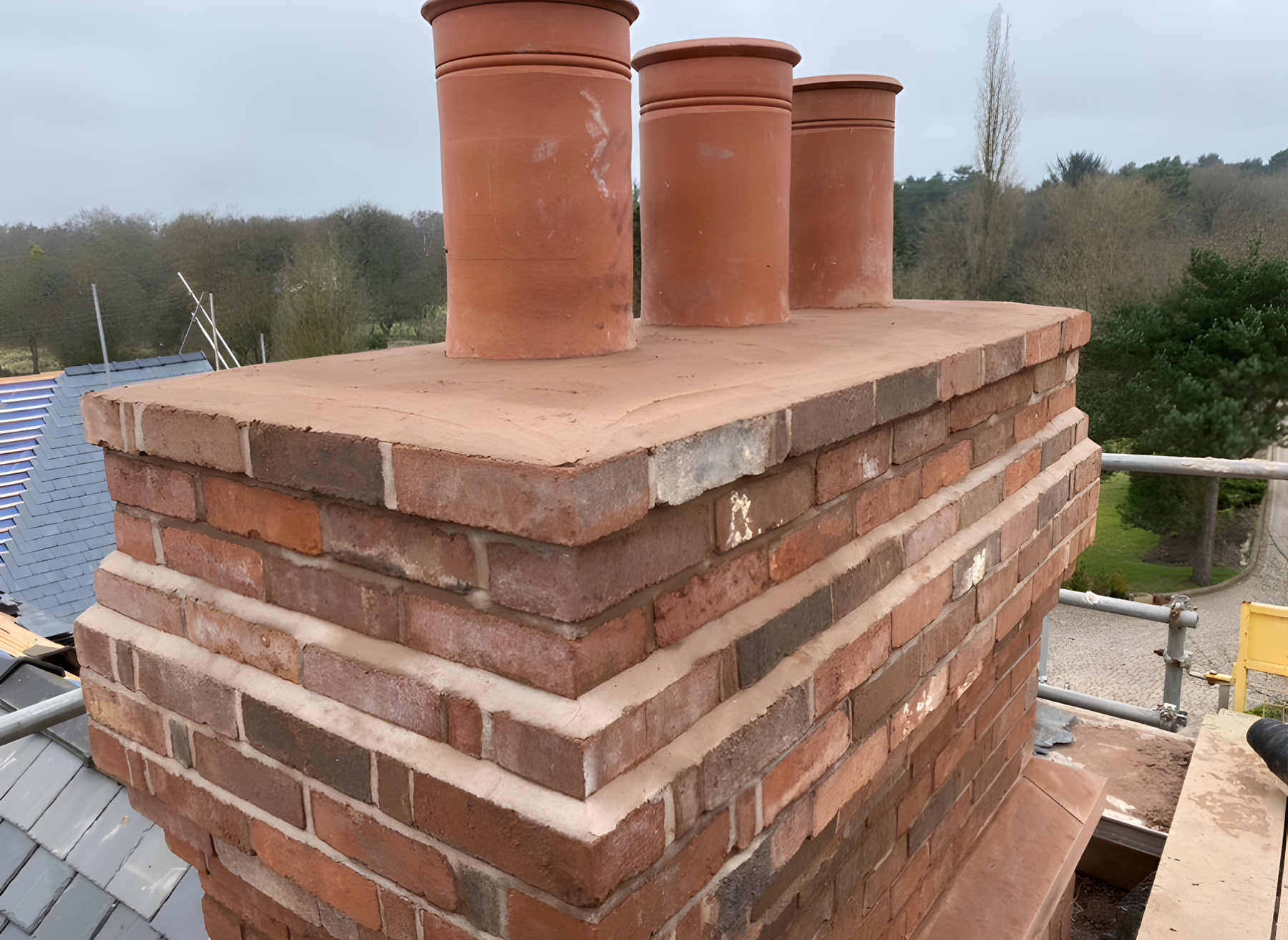 Restored brick chimney stack